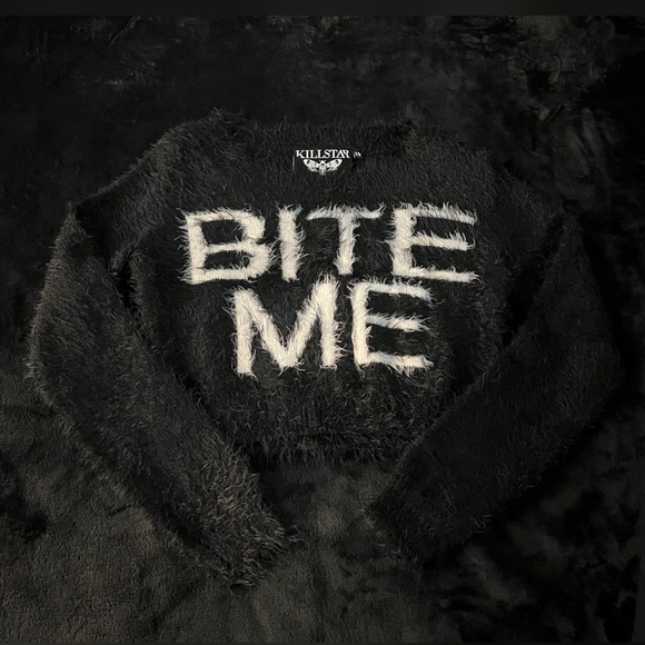 🧿Killstar BITE ME BLACK fuzzy crop shrunken sweater XS - Picture 2 of 4